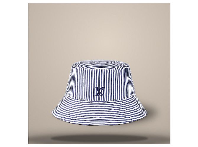 Louis Vuitton Cappello bucket reversibile a righe blu navy - vista 2