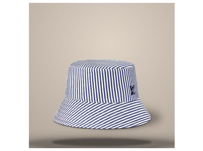 Louis Vuitton Cappello bucket reversibile a righe blu navy - vista 3