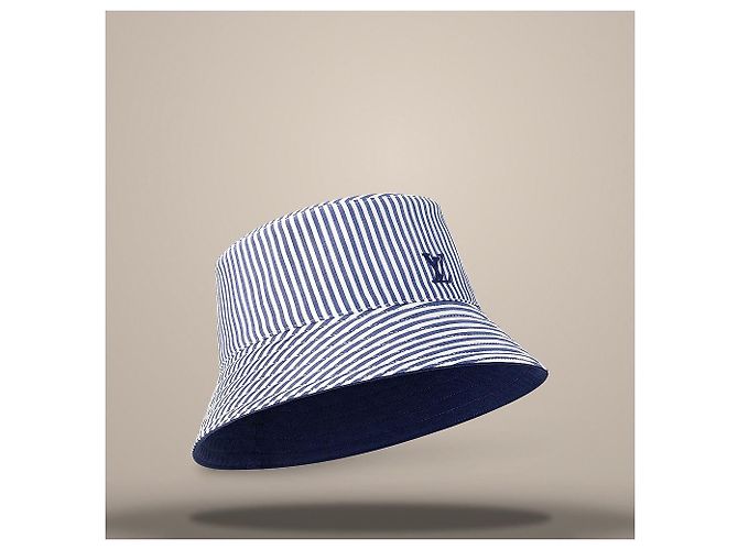 Louis Vuitton Cappello bucket reversibile a righe blu navy - vista 5