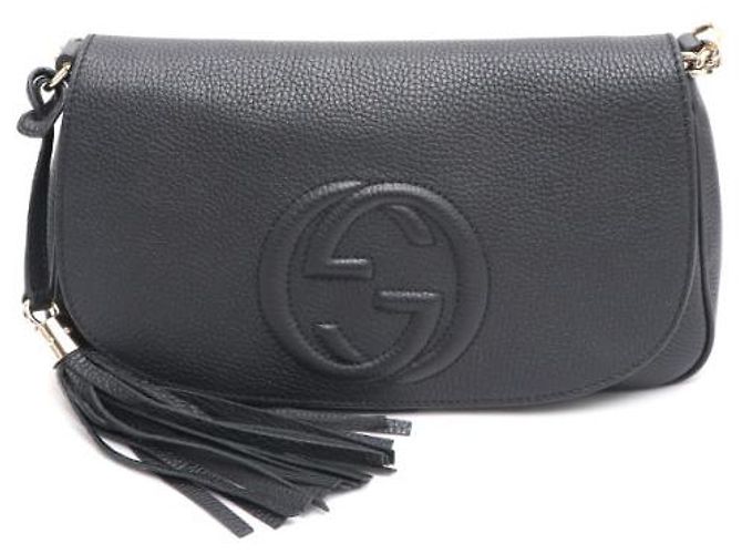 Gucci Bolsa de Ombro e Bolsa Transversal Soho com Corrente Dourada Entrelaçada Preto - vista 10