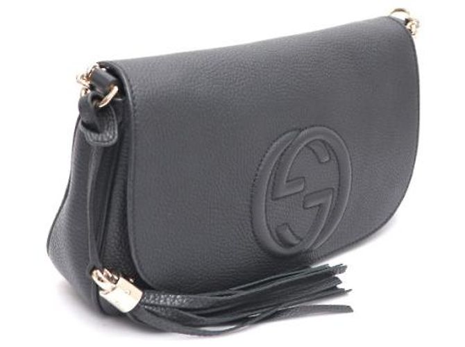 Gucci Bolsa de Ombro e Bolsa Transversal Soho com Corrente Dourada Entrelaçada Preto - vista 11