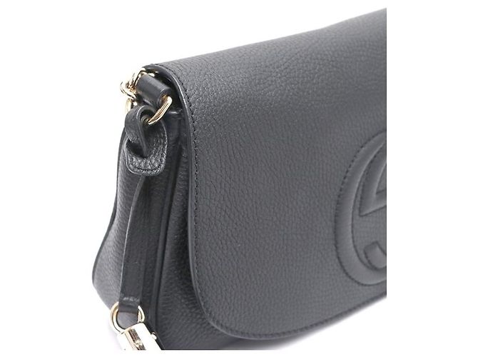 Gucci Bolsa de Ombro e Bolsa Transversal Soho com Corrente Dourada Entrelaçada Preto - vista 13