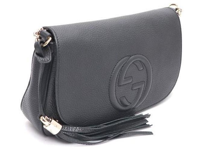 Gucci Bolsa de Ombro e Bolsa Transversal Soho com Corrente Dourada Entrelaçada Preto - vista 2