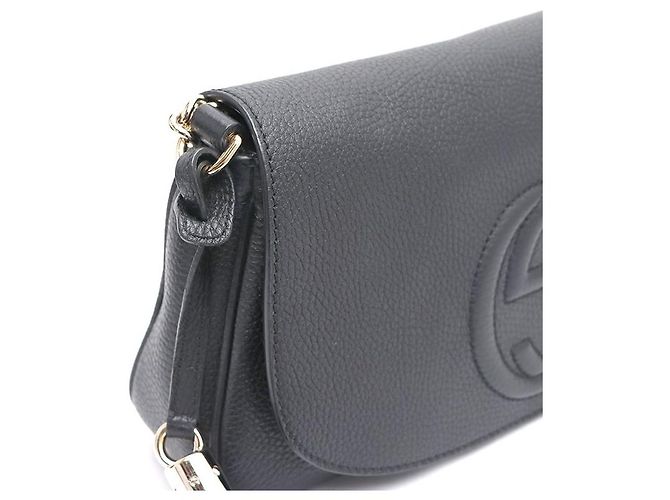 Gucci Bolsa de Ombro e Bolsa Transversal Soho com Corrente Dourada Entrelaçada Preto - vista 4