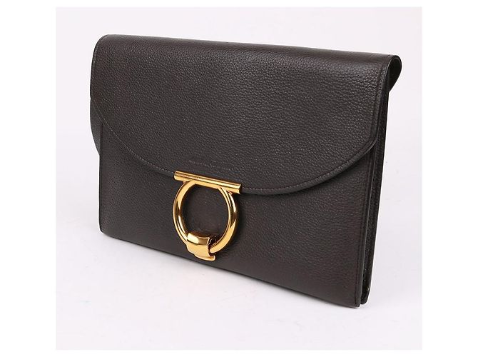 Salvatore Ferragamo Clutch con tracolla Gancini Gold Marrone - vista 3