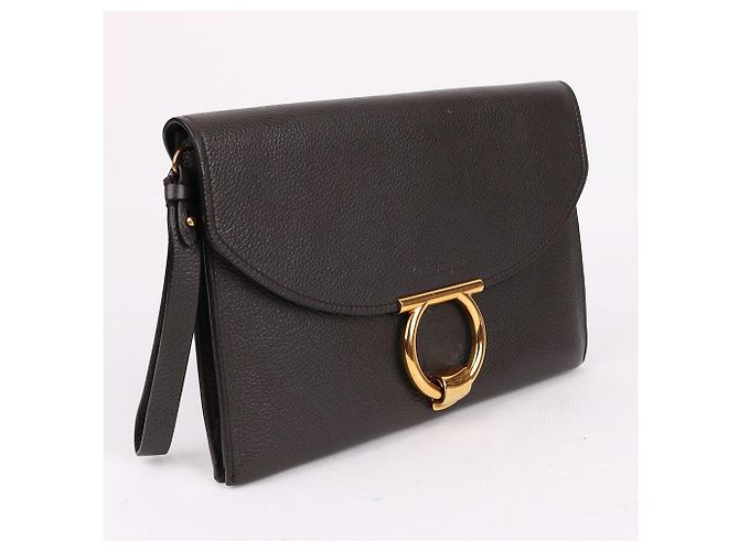 Salvatore Ferragamo Clutch con tracolla Gancini Gold Marrone - vista 4
