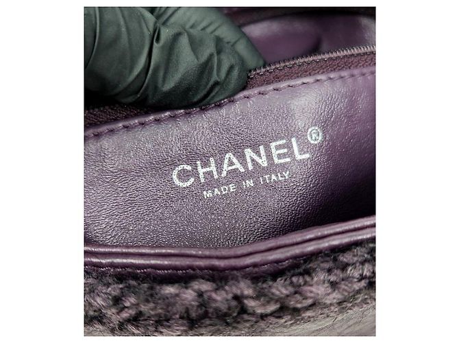 Chanel Bolsa de ombro de malha de lã CC com aba e corrente roxa Roxo - vista 10