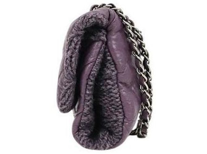 Chanel Bolsa de ombro de malha de lã CC com aba e corrente roxa Roxo - vista 2