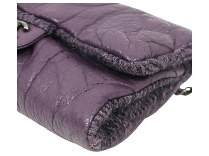 Chanel Bolsa de ombro de malha de lã CC com aba e corrente roxa Roxo - vista 5