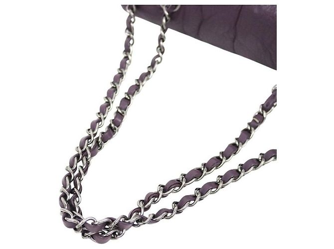 Chanel Bolsa de ombro de malha de lã CC com aba e corrente roxa Roxo - vista 6