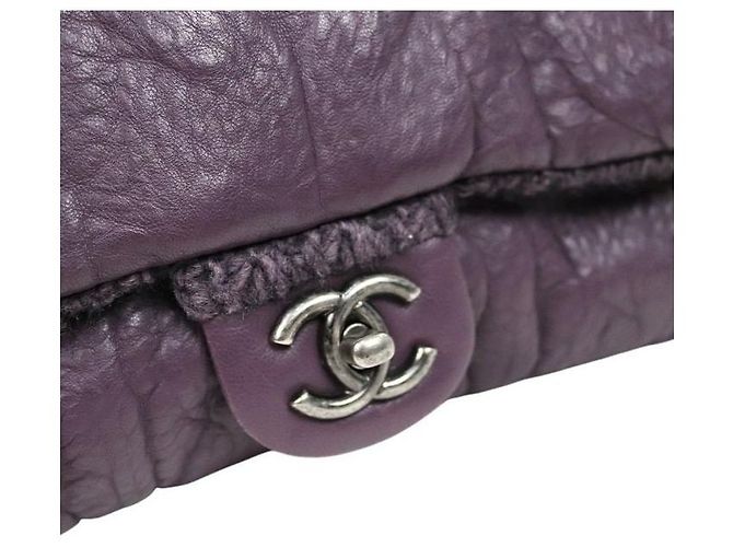 Chanel Bolsa de ombro de malha de lã CC com aba e corrente roxa Roxo - vista 7