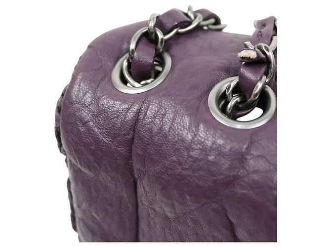 Chanel Bolsa de ombro de malha de lã CC com aba e corrente roxa Roxo - vista 8