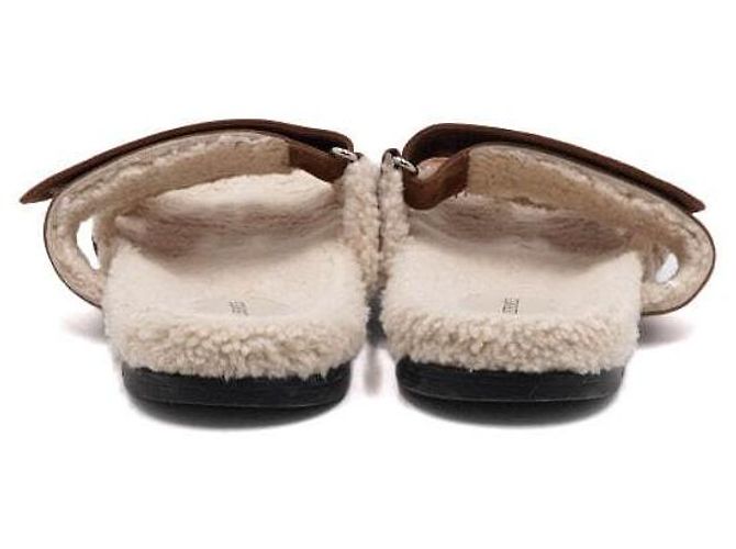 Hermès Sandali da uomo in camoscio Brown Craft Ecru con logo e shearling Marrone - vista 5