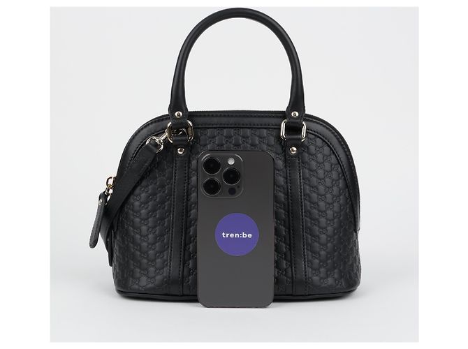 Gucci Mini Bolso Tote Dome de Piel Microsima Negro - vista 11