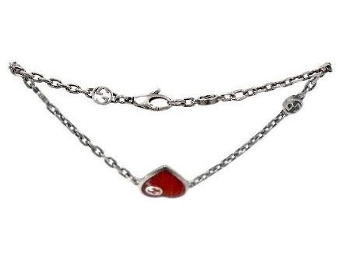 Gucci Bracciale in argento con cuori rossi intrecciati - vista 4