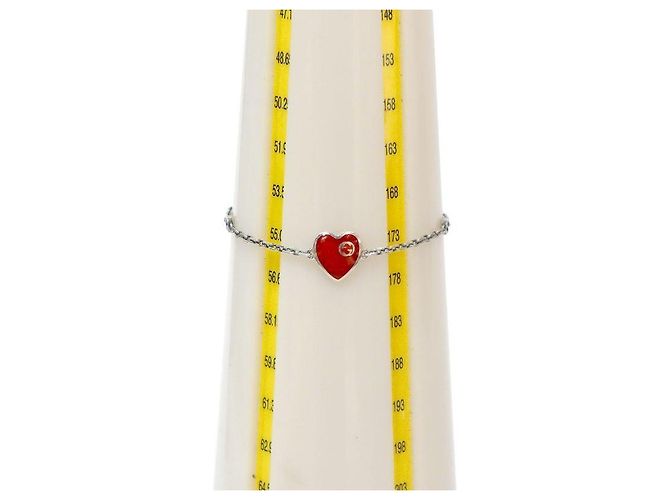 Gucci Bracciale in argento con cuori rossi intrecciati - vista 5