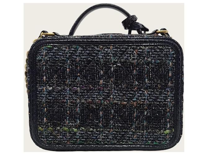 Chanel Vanity Medium Kosmetiktasche aus marineblauem Tweed und Pythonleder mit Tragegriff - Ansicht 5