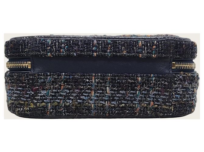 Chanel Vanity Medium Kosmetiktasche aus marineblauem Tweed und Pythonleder mit Tragegriff - Ansicht 6