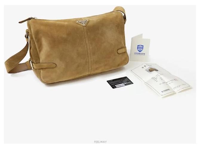Prada Borsa a tracolla in camoscio marrone - vista 8