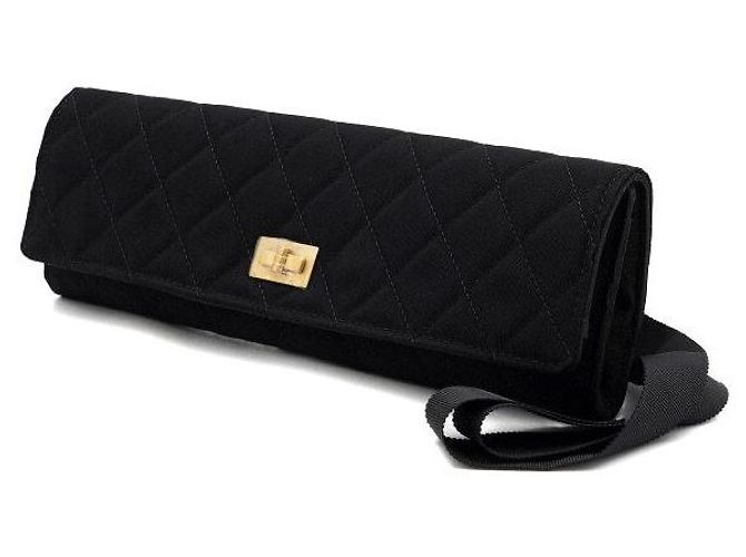 2.55 Chanel Borsa Clutch Multi-Scomparti in Tela Nera Nero - vista 2