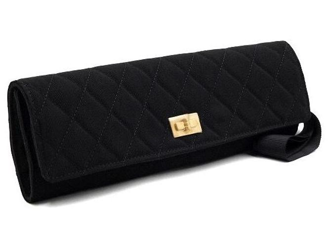 2.55 Chanel Borsa Clutch Multi-Scomparti in Tela Nera Nero - vista 3