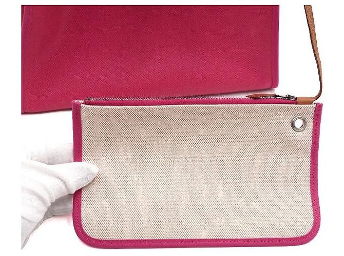 Hermès Borsa Tote e Borsa a Tracolla in Tela PVC Rosa con Nuova Cerniera - vista 9