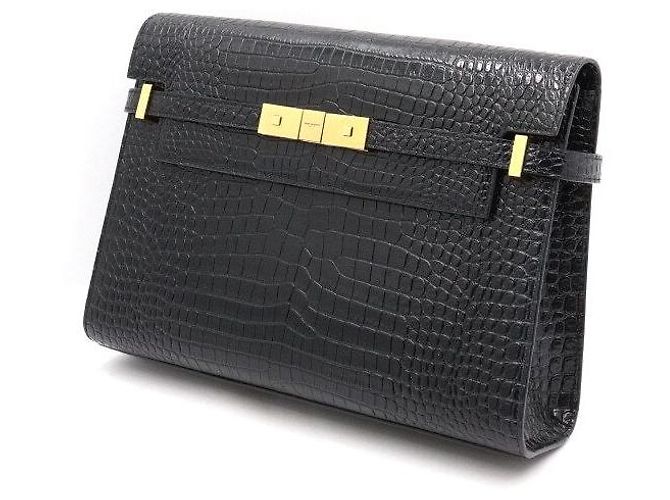 Saint Laurent Borsa a tracolla Manhattan in stampa coccodrillo nera - vista 2