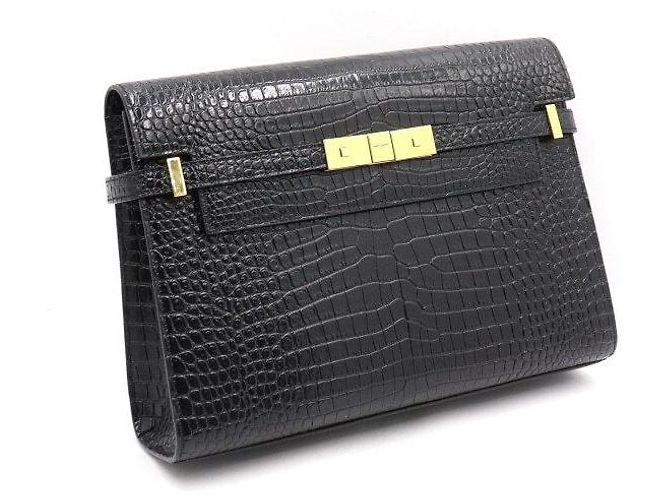 Saint Laurent Borsa a tracolla Manhattan in stampa coccodrillo nera - vista 3