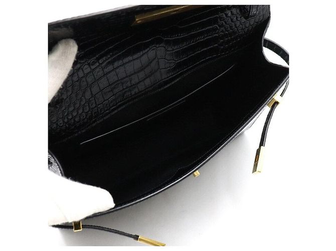 Saint Laurent Borsa a tracolla Manhattan in stampa coccodrillo nera - vista 5