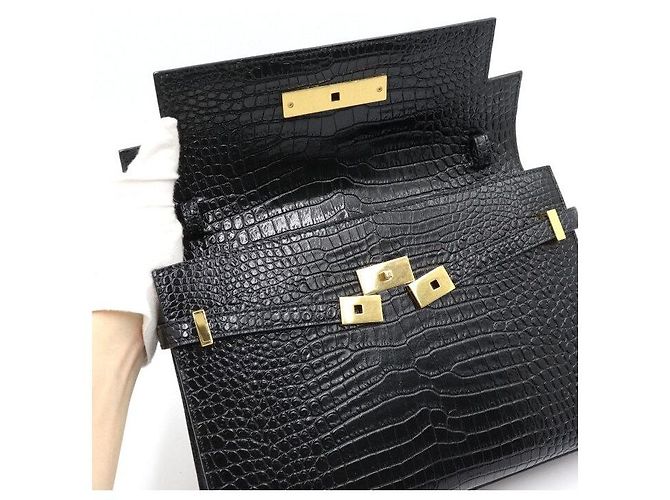 Saint Laurent Borsa a tracolla Manhattan in stampa coccodrillo nera - vista 6