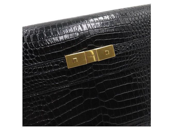 Saint Laurent Borsa a tracolla Manhattan in stampa coccodrillo nera - vista 8
