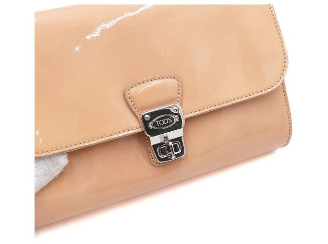 Tod's Borsa a tracolla in vernice beige con catena - vista 10