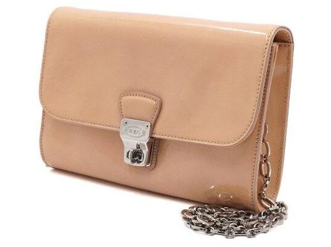 Tod's Borsa a tracolla in vernice beige con catena - vista 2