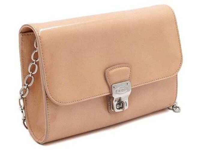 Tod's Borsa a tracolla in vernice beige con catena - vista 3