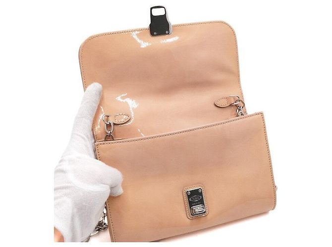 Tod's Borsa a tracolla in vernice beige con catena - vista 6