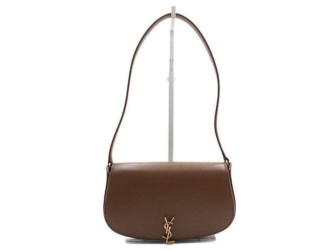 Saint Laurent Borsa a tracolla mezza luna Mini Voltaire in vitello Dark Cocoa - vista 2