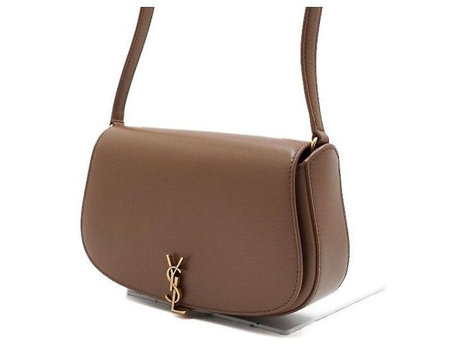 Saint Laurent Borsa a tracolla mezza luna Mini Voltaire in vitello Dark Cocoa - vista 3