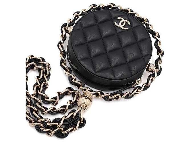 Chanel Borsa pouch in pelle d'agnello nera con tracolla a catena e CC dorati Season Nero - vista 2