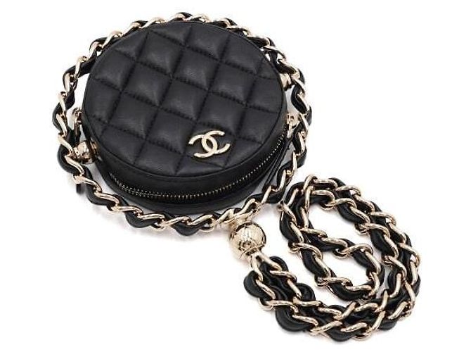 Chanel Borsa pouch in pelle d'agnello nera con tracolla a catena e CC dorati Season Nero - vista 7