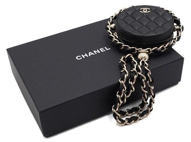 Chanel Borsa pouch in pelle d'agnello nera con tracolla a catena e CC dorati Season Nero - vista 8
