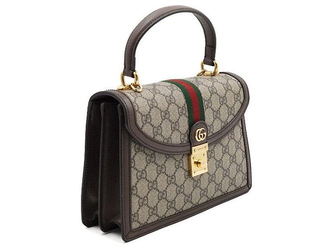 Gucci Borsa Ophidia GG Supreme Small Top Handle Marrone - vista 3