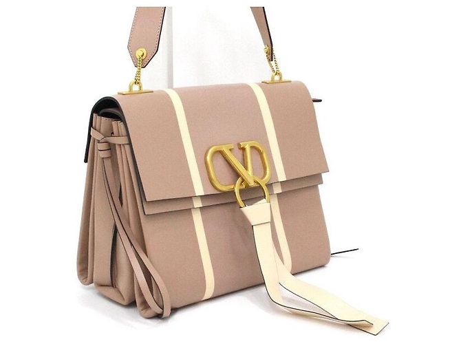 Valentino Borsa a tracolla Garavani VLogo con catena dorata, Beige Medium Marrone - vista 3