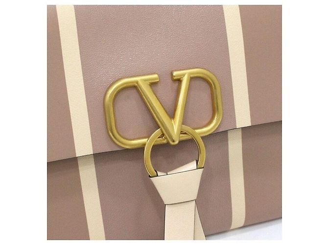Valentino Borsa a tracolla Garavani VLogo con catena dorata, Beige Medium Marrone - vista 8