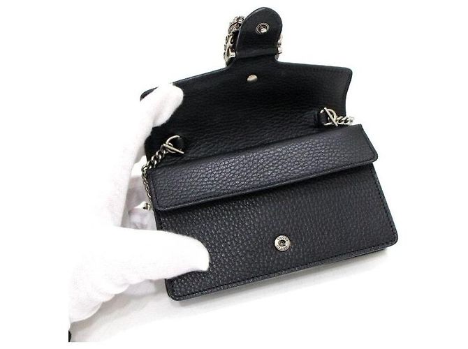 Gucci Borsa a tracolla e spalla Dionysus GG Super Mini in pelle nera e canvas con catena - vista 6