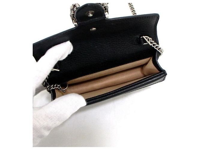 Gucci Borsa a tracolla e spalla Dionysus GG Super Mini in pelle nera e canvas con catena - vista 7