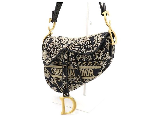 Saddle Dior Borsa a Sella Ricamata Effetto Corneli Ornamentale Nera e Beige Marrone - vista 2