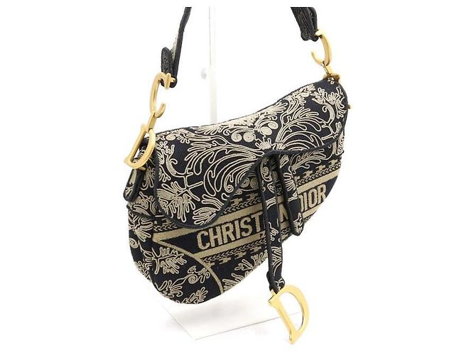 Saddle Dior Borsa a Sella Ricamata Effetto Corneli Ornamentale Nera e Beige Marrone - vista 3