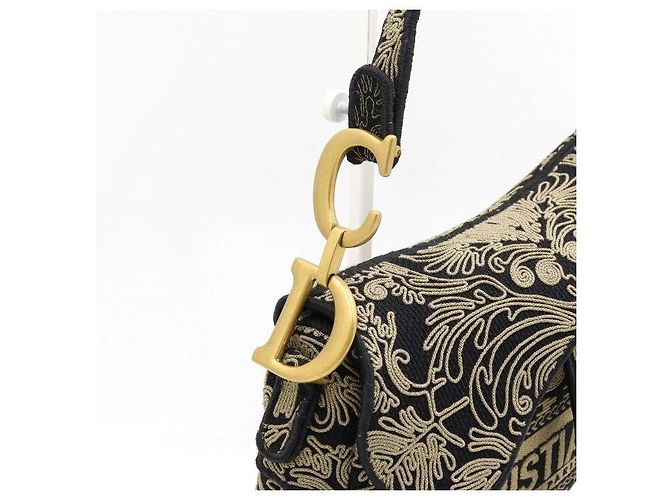 Saddle Dior Borsa a Sella Ricamata Effetto Corneli Ornamentale Nera e Beige Marrone - vista 5