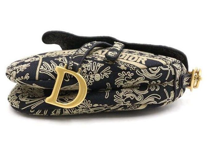 Saddle Dior Borsa a Sella Ricamata Effetto Corneli Ornamentale Nera e Beige Marrone - vista 7