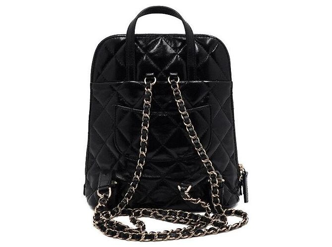 Chanel Zaino da donna in vernice nera trapuntata con CC dorati Nero - vista 4